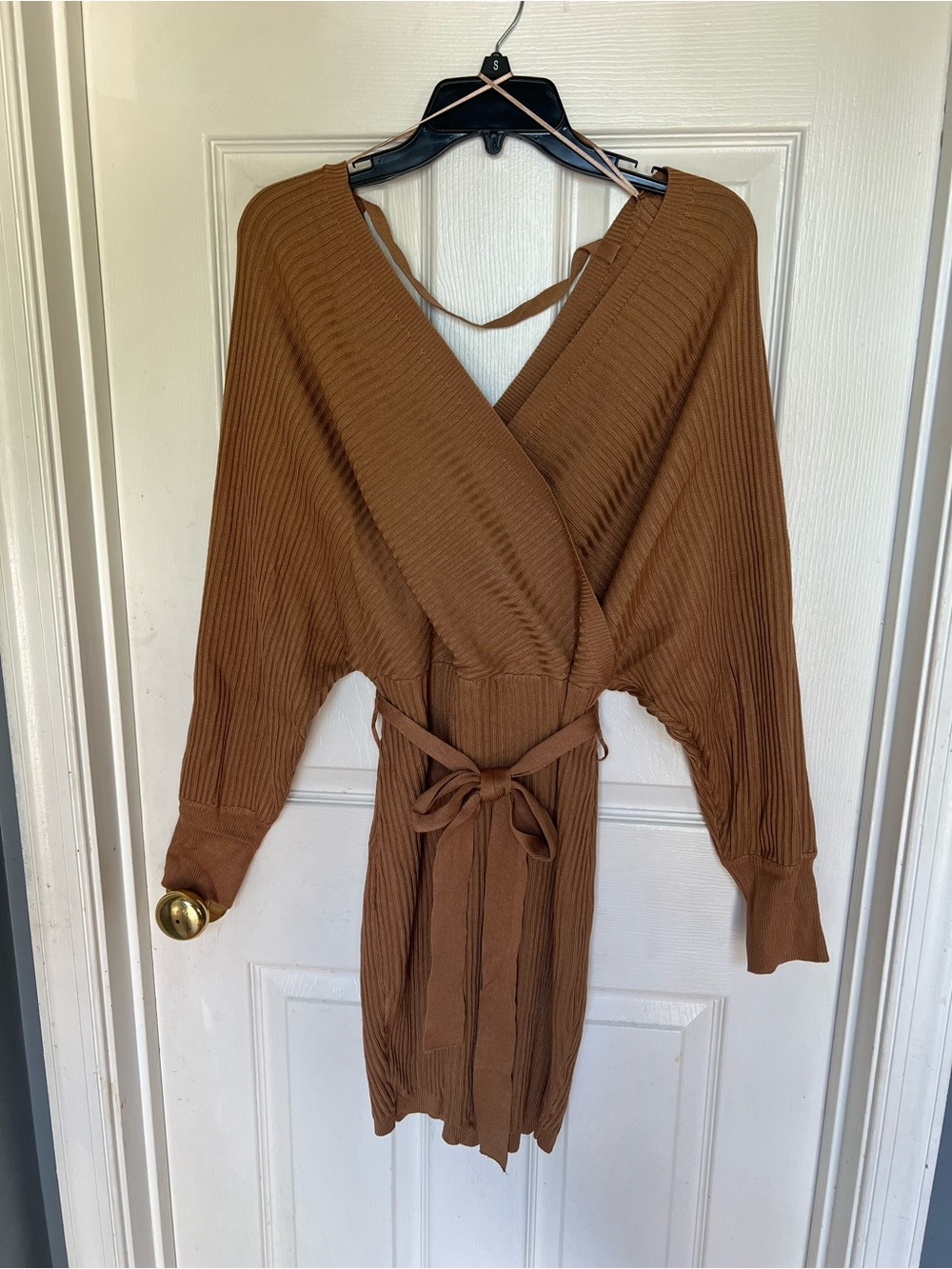 Ribbed Wrap Dress in Camel